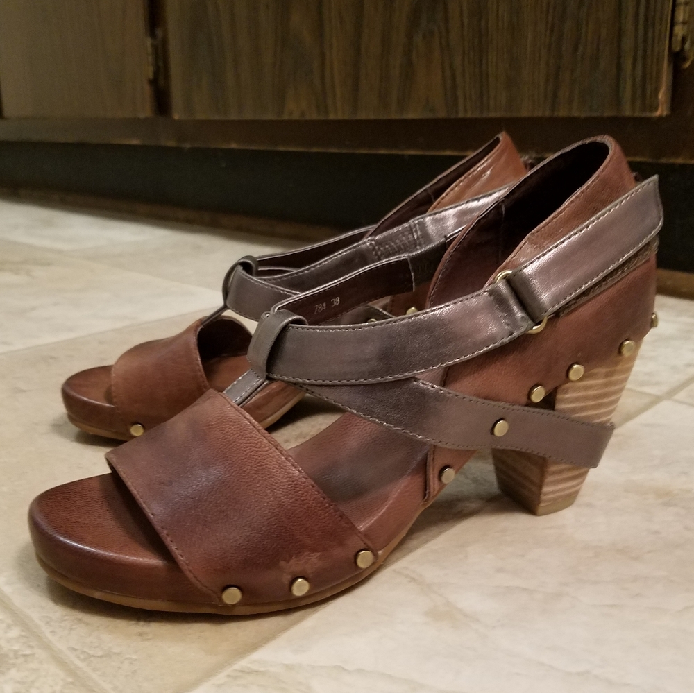 Antelope copper boho western slingback wood sandals